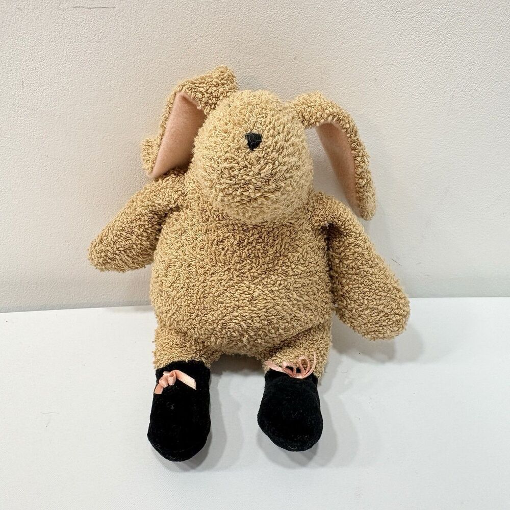 Manhattan Toy Tip Toes Betty Bunny Tan Bunny Black Shoes Terry Cloth Plush VTG